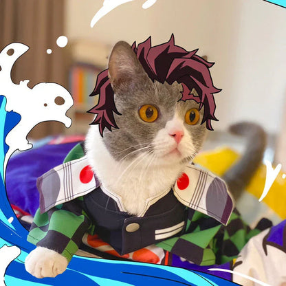 Demon Slayer Anime Pet Costume, Kimetsu no Yaiba Dog Cat Cosplay Outfit, Tanjiro Rengoku Shinobu Nezuko Pet Kimono Clothes, Halloween Cosplay Dress Up for Small Medium Pets, Anime Pet Photo Prop