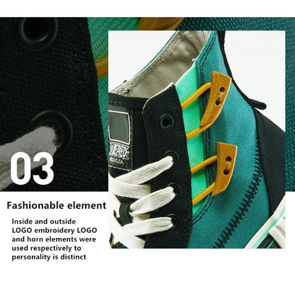 One Piece Zoro High Top Canvas Sneakers, Unisex Lace-Up Thick Ribbed Cookie Sole Skate Shoes, Green Black Anime Casual Footwear, One Piece Anime Streetwear Sneakers, Anime Fan Collectible Gift