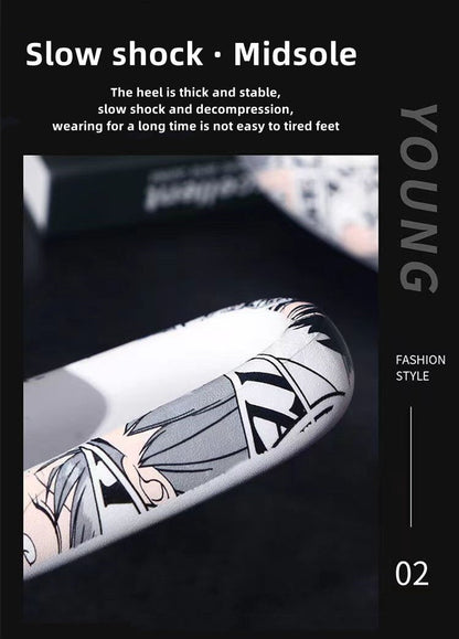 One Piece Anime Manga Print Slide Slippers, Men Women Thick Cushion Soft Sole Open Toe Sandals, Non Slip Quick Drying Slides for Indoor Bedroom Outdoor Beach Shower