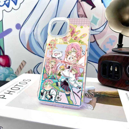 Demon Slayer Kanroji Mitsuri Aurora Holographic Gradient Phone Case Shockproof Air‑Bag Protective Anime Manga Collage Cover For Iphone
