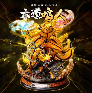 Naruto Uzumaki Six Paths Sage Mode Kurama Figure, Nine Tails Fox Anime GK Statue, LED Light Collectible Figurine, High Detailed Resin Model, Desktop Decoration Gift for Naruto Fans