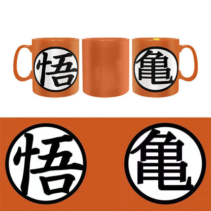 Dragon Ball Z Ceramic Coffee Mug, Goku "悟" & Master Roshi "亀" Logo Orange Tea Cup, 11oz Anime Printed Drinking Mug, Novelty Drinkware, Collectible Gift for Dragon Ball Fans