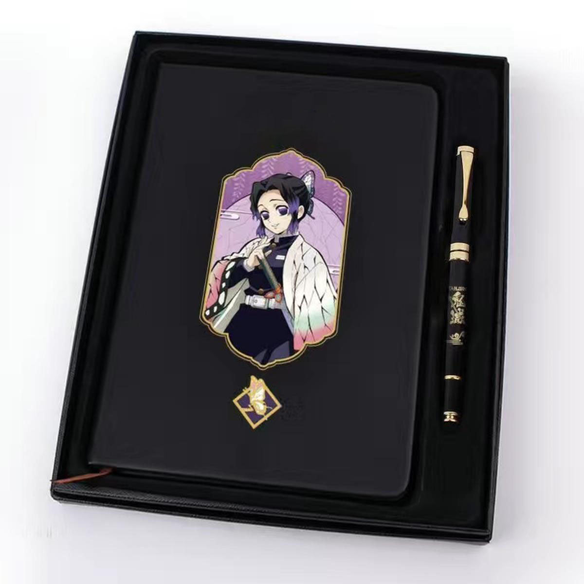 Demon Slayer Anime Notebook & Pen Gift Set, Tanjiro Nezuko Zenitsu Inosuke Character Journal with Metal Badge, Hardcover Writing Notebook Stationery Set, Anime Collectible Gift for Demon Slayer Fans