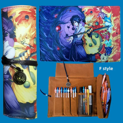 Naruto Anime Roll Up Pencil Case, Scroll Style Pen Bag, Portable Stationery Holder, Large Capacity Pouch, School Office Supplies Gift for Students Anime Fans