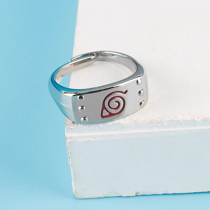 Naruto Konoha Village Symbol Adjustable Ring, Anime Leaf Village Logo Metal Open Ring, Cosplay Finger Jewelry, Fashion Anime Statement Ring, Collectible Gift for Naruto Fans