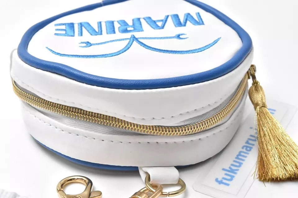 One Piece Marine Round Coin Purse, Anime Marine Logo Embroidery Mini Zipper Pouch, Small Circular Wallet with Keychain & Lanyard, Collectible Storage Bag for One Piece Fans