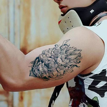 Dragon Ball Z Temporary Tattoo Stickers, DBZ Goku Vegeta Black Sketch Anime Fake Tattoos, Waterproof Long Lasting Body Art Tattoo Decals for Arm Shoulder Cosplay Anime Party Fans