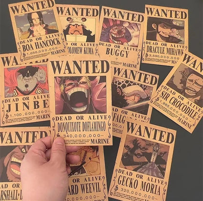 One Piece Wanted Poster Collection Book, Anime Bounty Wanted Posters Album, Vintage Kraft Paper Wanted Cards with Storage Book, Collectible Bounty Poster Set Gift for One Piece Fans