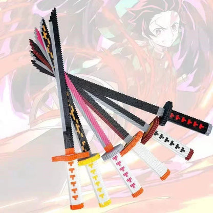 Demon Slayer Nichirin Sword Building Block Set, Anime Katana Model Kit with Scabbard & Display Stand, Multiple Styles Collectible Brick Sword, Cosplay Prop Assembly Toy Gift for Demon Slayer Fans