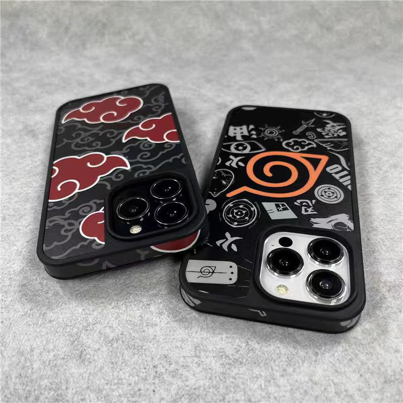 Naruto Anime Phone Case for iPhone, Akatsuki Red Cloud Nine Tails Konoha Symbol Shockproof Protective Cover, Classic Naruto Anime Element Phone Shell, Anime Merch Gift for Naruto Fans