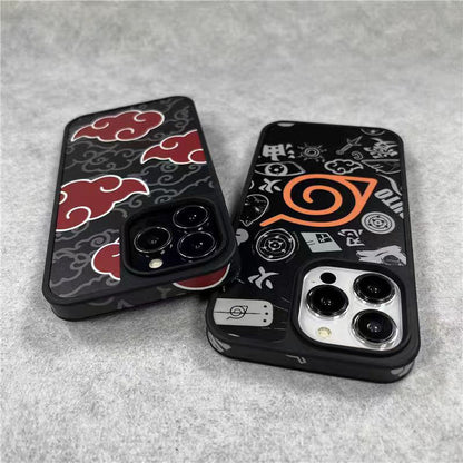 Naruto Anime Phone Case for iPhone, Akatsuki Red Cloud Nine Tails Konoha Symbol Shockproof Protective Cover, Classic Naruto Anime Element Phone Shell, Anime Merch Gift for Naruto Fans