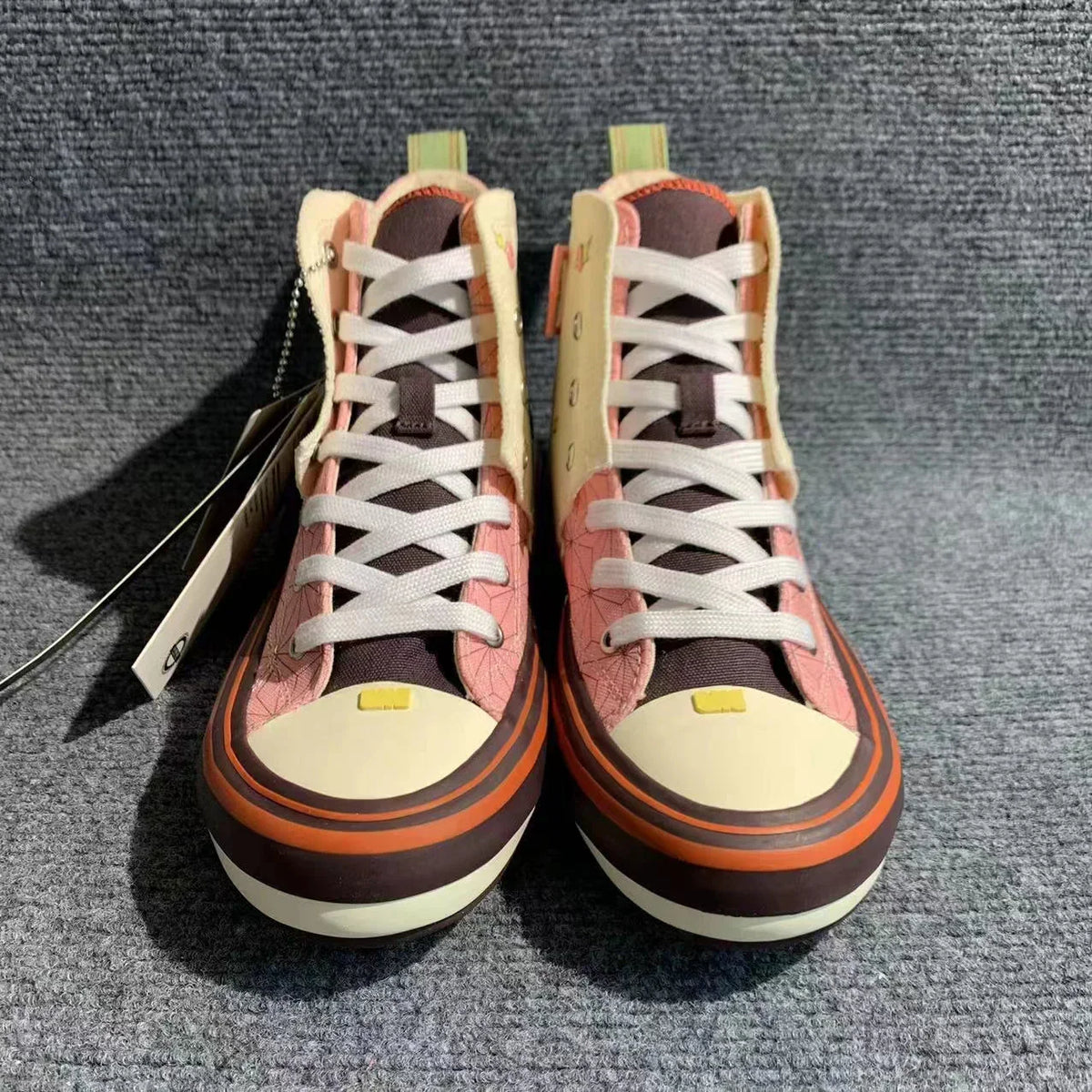 Demon Slayer Nezuko Kamado High Top Canvas Sneakers, Kimetsu No Yaiba Anime Pink Pattern Casual Shoes, Men Women Cosplay Streetwear Trainers, Demon Slayer Fan Collectible Footwear Gift