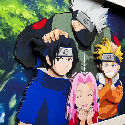 Naruto Team 7 Kakashi 3D Paper Cut Shadow Box Framed Art, Handmade Layered Papercraft Wall Decor, Anime Picture Frame, Fan Collectible Room Decor Gift