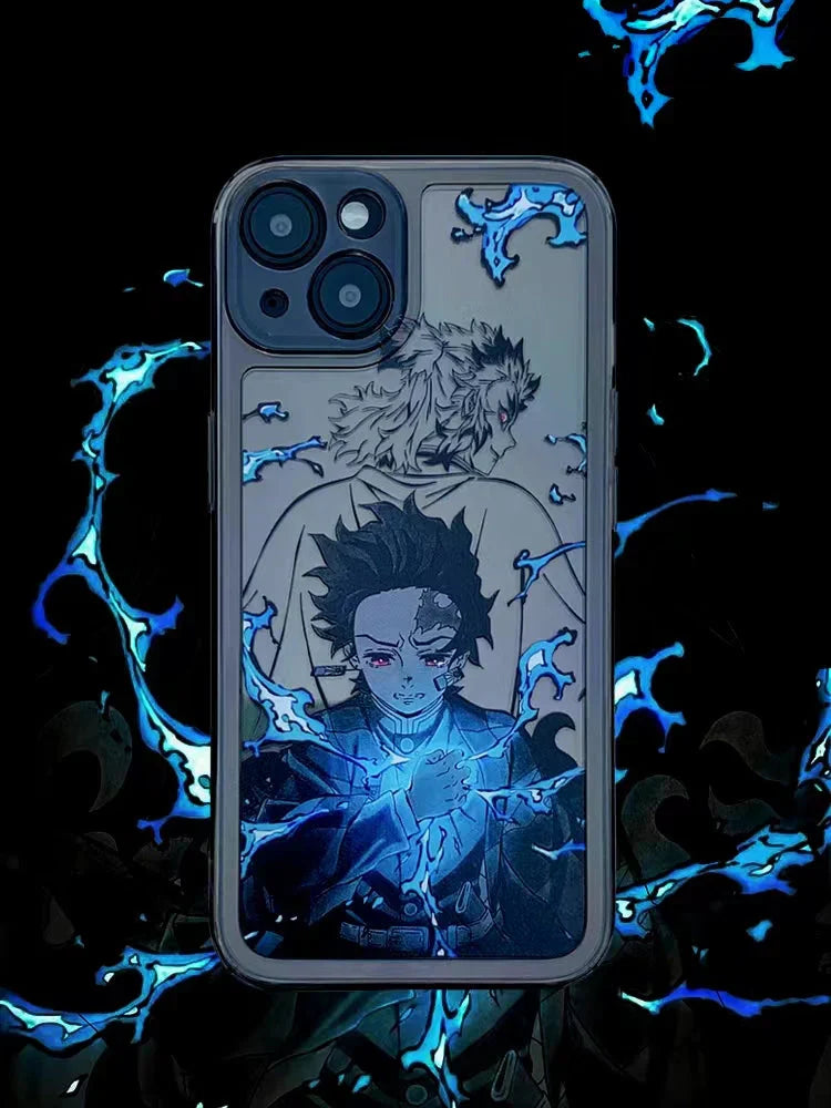 Demon Slayer Anime Phone Case, Tanjiro Zenitsu Print Transparent Shockproof Protective Cover, Cool Flame Pattern Clear Phone Shell, Anime Character Case, Gift for Demon Slayer Fans