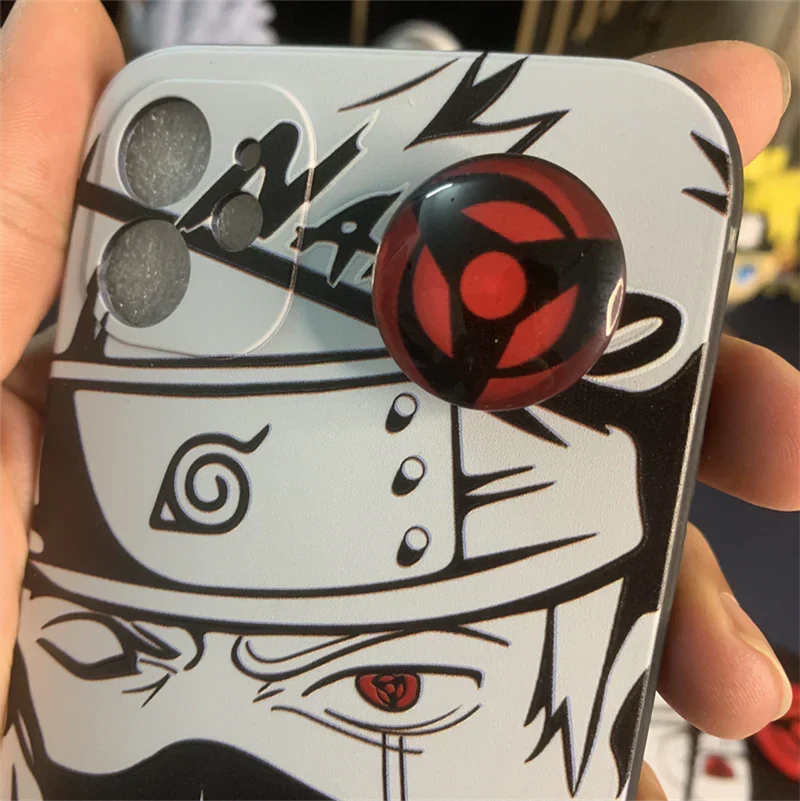 Naruto Anime Phone Case, Itachi Kakashi Black White Manga Print Case with Sharingan Pop Socket, Shockproof Soft TPU Protective Cover, Naruto Fan Phone Case Gift