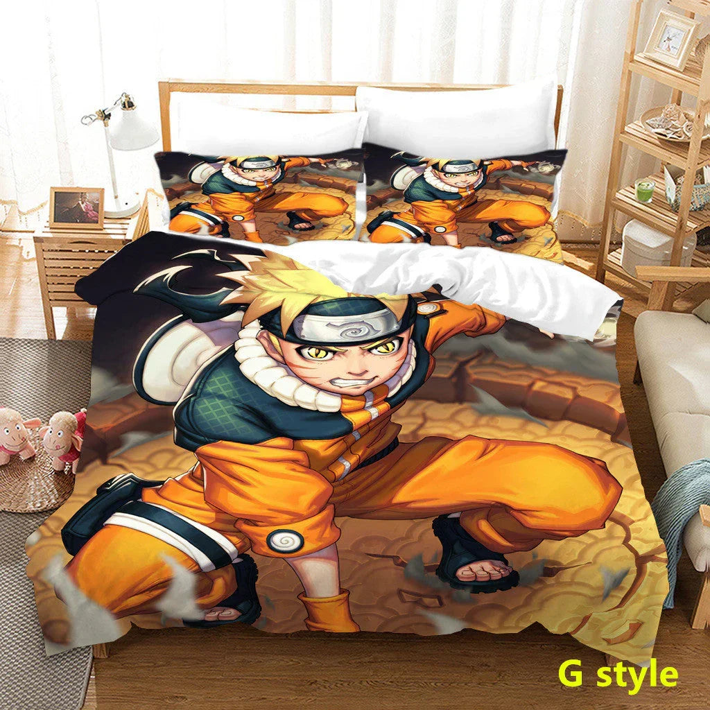Naruto Anime Bedding Set, 3D Print Duvet Cover with Pillowcases, Akatsuki Red Cloud Comforter Cover Set, Soft Microfiber Bed Sheets, Bedroom Decor Gift for Naruto Fans