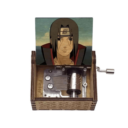 Naruto Anime Hand Crank Wooden Music Box, Classic Anime Theme Song Engraved Wooden Musical Box, Multiple Naruto Character Print, Vintage Hand Crank Music Box Collectible Gift for Anime Fans Teens Adults