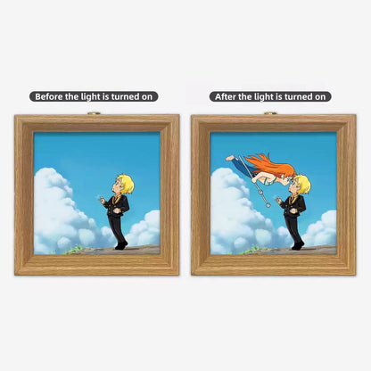 One Piece Anime Light Painting Frame Night Light, Luffy Ace Zoro Wooden Photo Frame Lamp, LED Decor Table Lamp Wall Art Decor, Anime Room Decor Merch Gift for One Piece Fans