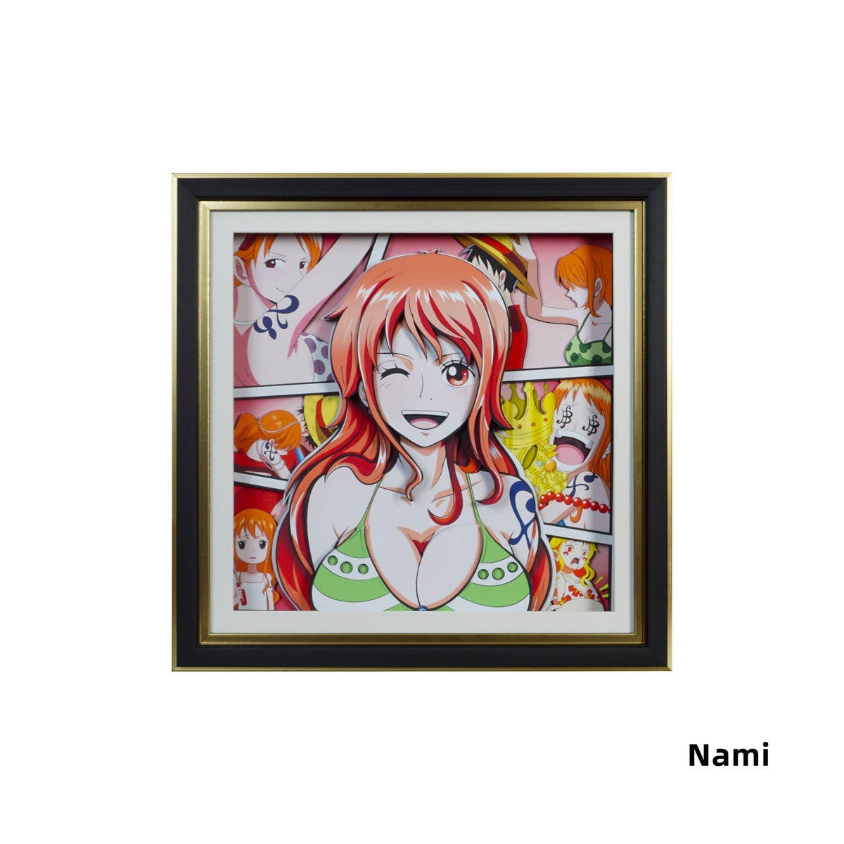 One Piece Monkey D. Luffy Nika Form 3D Paper Carving Art Frame, Anime Handcrafted Layered Paper Cut Wall Art Decor, Framed Anime Poster Desktop Display Painting, Collectible Wall Decoration Gift for One Piece Fans