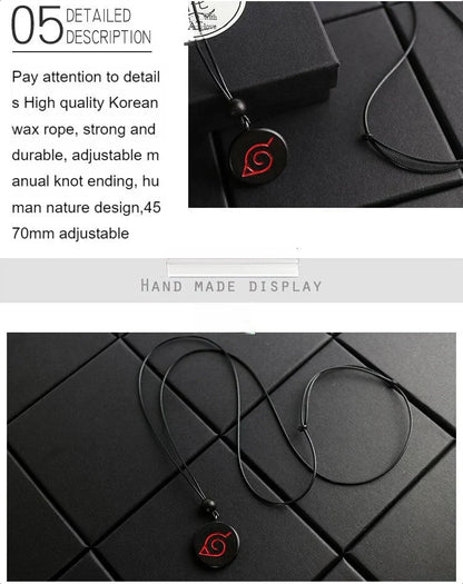 Naruto Anime Symbol Pendant Necklace, Akatsuki Red Cloud Sharingan Konoha Logo Wooden Necklace, Adjustable Rope Chain Cosplay Jewelry, Gift for Naruto Fans
