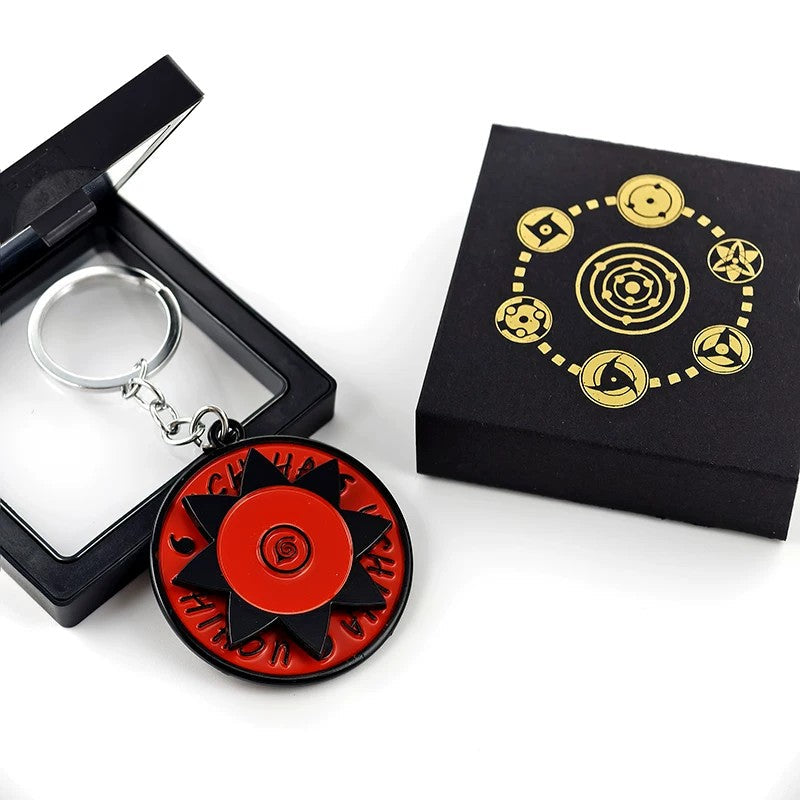 Naruto Anime Sharingan Rotatable Keychain, Uchiha Clan Rotating Sharingan Metal Key Ring, Akatsuki Red Cloud Pendant, Anime Cosplay Accessory, Collectible Key Chain Gift for Naruto Fans