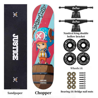 One Piece Anime Complete Skateboard Set, 7 Layer Maple Double Kick Skate Board, Luffy Zoro Sanji Nami Chopper Print Skateboard, Anime Collectible Skateboard for Teens Adults, One Piece Fan Gift