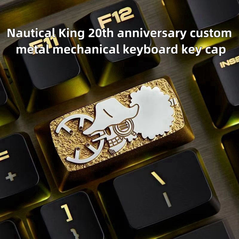 One Piece Custom Metal Keycap, Anime 3D Embossed Mechanical Keyboard Key Cap, Skull & Straw Hat Pattern Artisan Keycap, Replacement Keycap for Cherry MX Switch, Gaming Keyboard Decor Gift for One Piece Fans