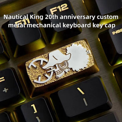 One Piece Custom Metal Keycap, Anime 3D Embossed Mechanical Keyboard Key Cap, Skull & Straw Hat Pattern Artisan Keycap, Replacement Keycap for Cherry MX Switch, Gaming Keyboard Decor Gift for One Piece Fans