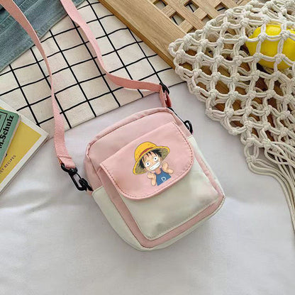 One Piece Anime Mini Crossbody Bag, Luffy Zoro Nami Chopper Sanji Character Print Small Shoulder Purse, Cute Canvas Sling Bag, Anime Fan Daily Messenger Bag Gift