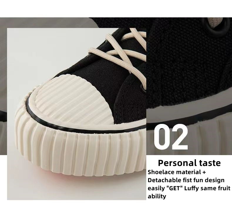 One Piece Luffy High Top Canvas Sneakers for Men Women, Black Anime Embroidery Skull Logo Skate Shoes, Unisex Lace-Up Thick Ribbed Cookie Sole Streetwear Cosplay Casual Shoes, Anime Fan Collectible Gift