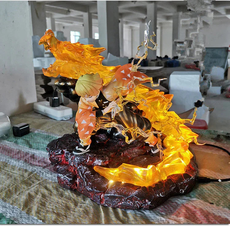 Demon Slayer Zenitsu Agatsuma Figure, Zenitsu Thunder Breathing Battle Statue with LED Light Dragon Effect Base, Anime Collectible Figurine, Desktop Display Model Toy, Gift for Demon Slayer Fans