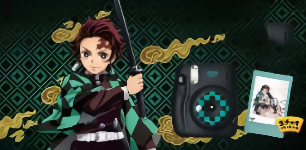 Demon Slayer Kimetsu no Yaiba Instant Camera Gift Box, Tanjiro & Nezuko Limited Bundle with Camera Bag, Shoulder Strap, Anime Merch for Birthday Holiday Gift