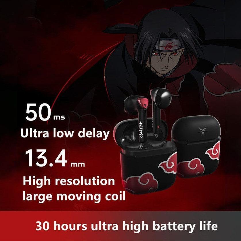 Naruto Akatsuki Red Cloud TWS Wireless Bluetooth Earbuds, Low Latency Gaming Earphones with Akatsuki Charging Case, Anime Naruto Bluetooth Headphones, Collectible Earbuds Gift for Naruto Fans Gamers