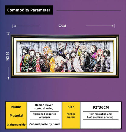 Demon Slayer 3D Paper Cut Framed Art, Anime Character Group Portrait Paper Carving Light Painting, Layered Papercraft Wall Decor, High Transparent Plexiglass Frame, Anime Room Poster Decoration, Collectible Gift for Demon Slayer Fans