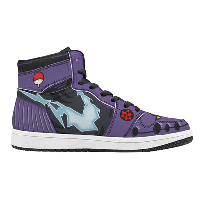 Naruto Sasuke Uchiha Rinnegan Chidori Anime High Top Sneakers, Uchiha Clan Symbol Printed Casual Shoes, Anime Cosplay Streetwear Footwear, Naruto Merch Sneakers Gift for Anime Fans