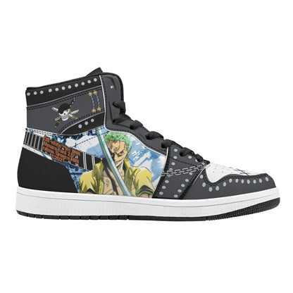 One Piece Roronoa Zoro Anime High Top Sneakers, Custom Printed Zoro Character Fashion Casual Shoes, One Piece Anime Streetwear Footwear, Anime Sneaker Gift for One Piece Fans