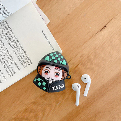 Demon Slayer Anime Airpods Case, Cute 3D Cartoon Silicone Protective Cover for AirPods 1/2, AirPods Pro 1/2, Tanjiro Nezuko Zenitsu Earphone Skin, Shockproof Earbud Case with Keychain, Anime Fan Gift