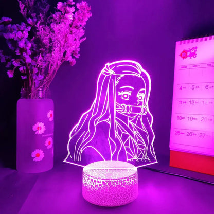 Demon Slayer 3D Illusion LED Night Light, Kimetsu No Yaiba Anime Character Table Lamp, Touch Control 7 Color Changing Acrylic Night Lamp, Bedroom Desktop Decor Birthday Gift for Demon Slayer Fans