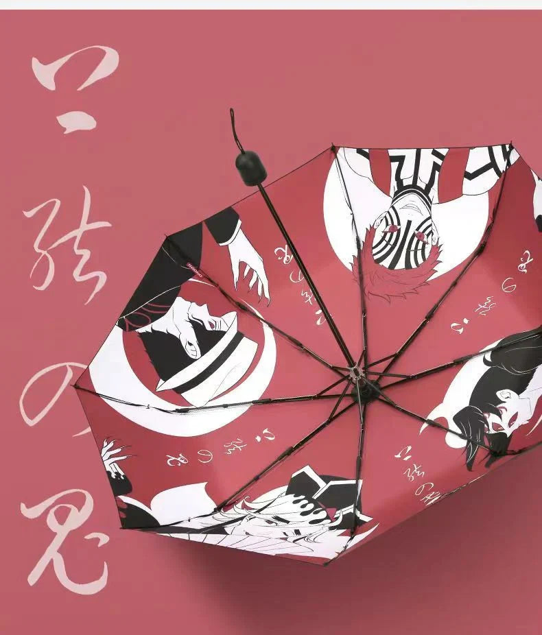 Demon Slayer Anime Folding Umbrella, Tanjiro Nezuko Zenitsu Inosuke Print Portable Compact Travel Umbrella, Sun Rain Protection Windproof Manual Umbrella with Metal Handle, Demon Slayer Fan Merch Gift