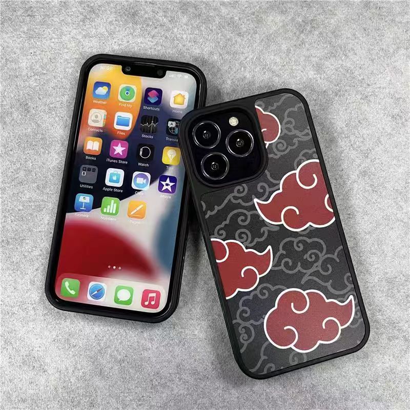 Naruto Anime Phone Case for iPhone, Akatsuki Red Cloud Nine Tails Konoha Symbol Shockproof Protective Cover, Classic Naruto Anime Element Phone Shell, Anime Merch Gift for Naruto Fans