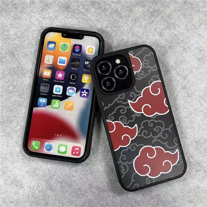 Naruto Anime Phone Case for iPhone, Akatsuki Red Cloud Nine Tails Konoha Symbol Shockproof Protective Cover, Classic Naruto Anime Element Phone Shell, Anime Merch Gift for Naruto Fans