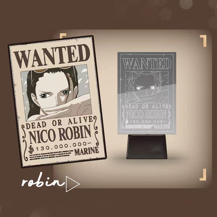 One Piece Wanted Poster Acrylic Light Stand, Anime Bounty Poster LED Night Light Desk Lamp, One Piece Character Table Decor Lamp, Anime Fan Collectible Gift