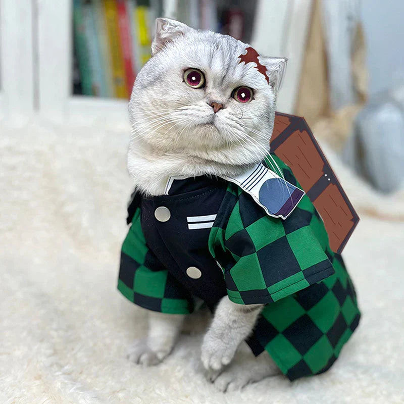 Demon Slayer Anime Pet Costume, Kimetsu no Yaiba Dog Cat Cosplay Outfit, Tanjiro Rengoku Shinobu Nezuko Pet Kimono Clothes, Halloween Cosplay Dress Up for Small Medium Pets, Anime Pet Photo Prop