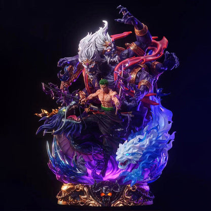 One Piece Roronoa Zoro Hell King Ghost Form Figurine Garage Kit, Luminous Statue with Dragon & Devil Scene, High Detailed Resin Anime Figure, Desktop Display Collectible Ornament, Gift for One Piece Zoro Fans