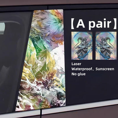 Demon Slayer Anime Car Window Pillar Decals, Laser Holographic Anime Character Car B Column Stickers, Waterproof PET Car Center Pillar Decor Stickers, 1 Pair Anime Car Accessories for Demon Slayer Fans