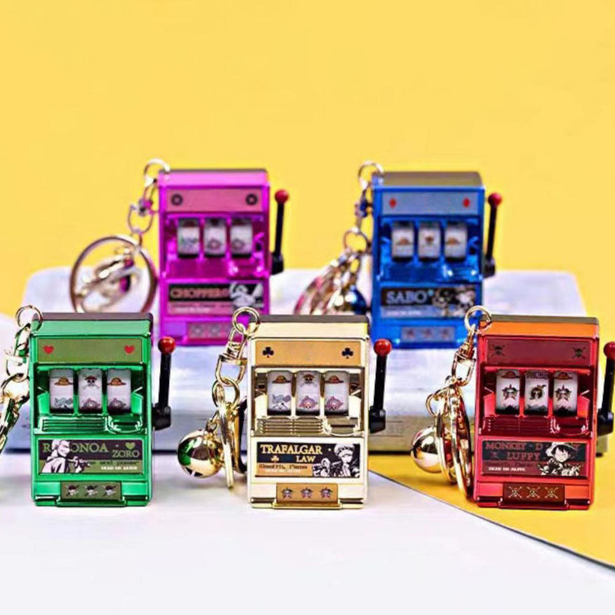 One Piece Mini Slot Machine Keychain, Portable Working Fruit Slot Game Key Ring, Novelty Stress Relief Fidget Toy, Colorful Bag Pendant Charm, Anime Fan Birthday Christmas Gift