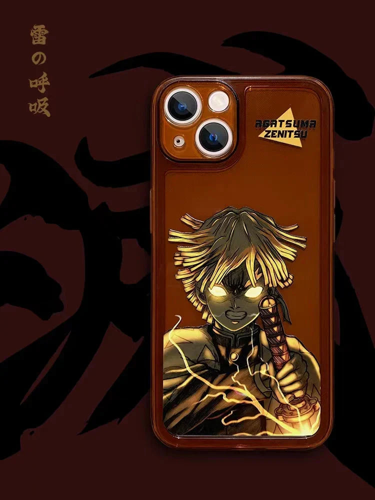 Demon Slayer Anime Phone Case, Tanjiro Zenitsu Print Transparent Shockproof Protective Cover, Cool Flame Pattern Clear Phone Shell, Anime Character Case, Gift for Demon Slayer Fans