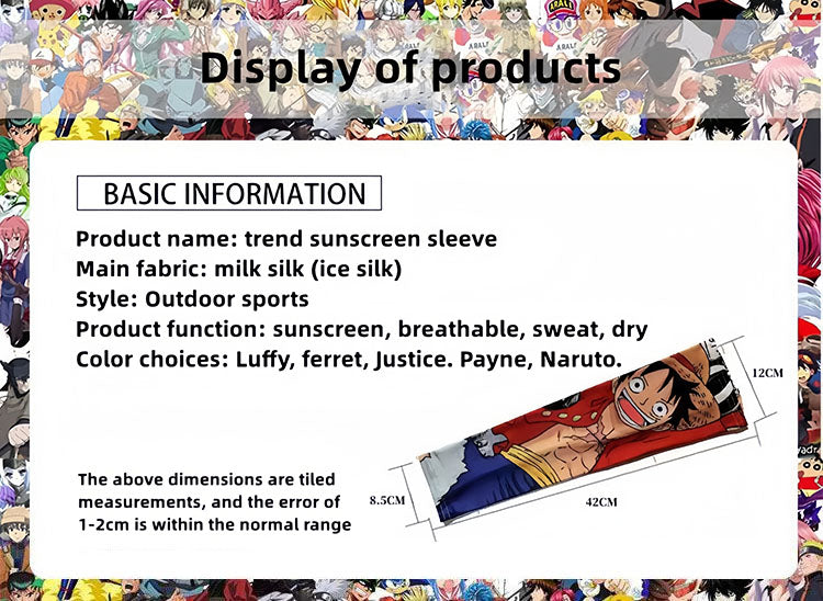 One Piece Anime Arm Sleeves, Luffy Character Printed Cooling Sun Protection Arm Cover, Elastic Breathable Non-Slip Sports Arm Sleeves for Cycling Driving Running Outdoor Activities One Piece Fans