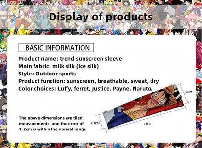 One Piece Anime Arm Sleeves, Luffy Character Printed Cooling Sun Protection Arm Cover, Elastic Breathable Non-Slip Sports Arm Sleeves for Cycling Driving Running Outdoor Activities One Piece Fans