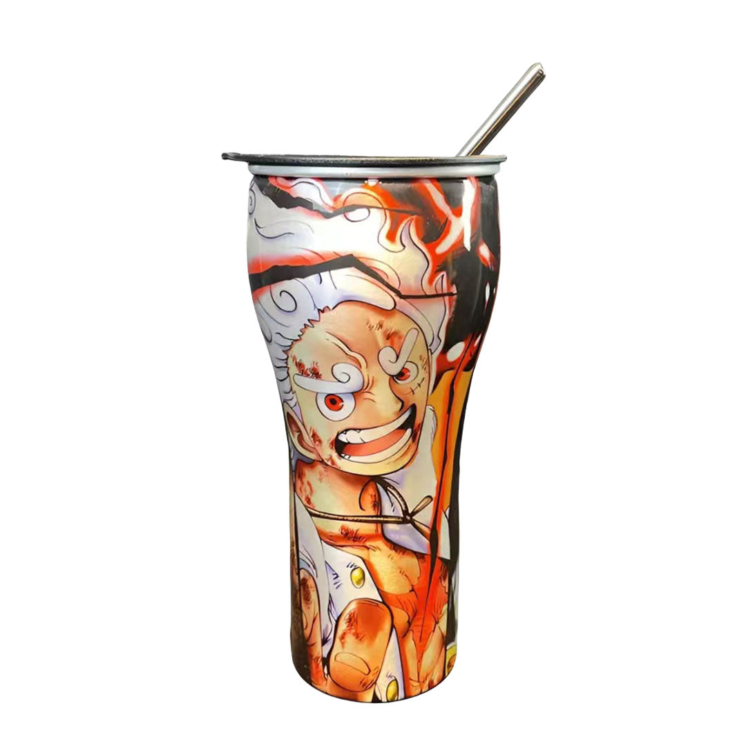 One Piece Anime Tumbler with Straw, Stainless Steel Insulated Travel Cup, Luffy Zoro Nami Wanted Poster Design Coffee Mug, Leak Proof Reusable Water Bottle, One Piece Merch Gift for Anime Fans